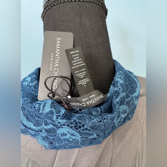 NWT Samantha Chang New York Lace Front Robe Smokey Gray w/Blue Moon Lace~Large - Picture 8 of 8